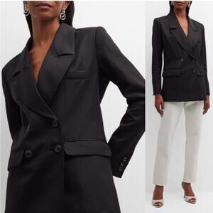 Smythe Black Oversized Linen Blend Double Breasted Long Sleeve Blazer L